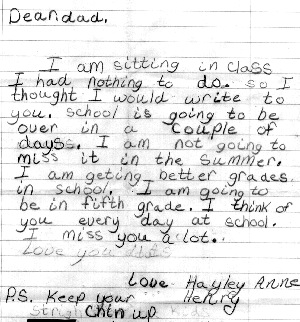 Hayley Henry's letter to dad in prison